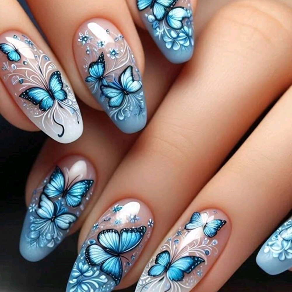 NIB Blue Butterfly Press-on Nails